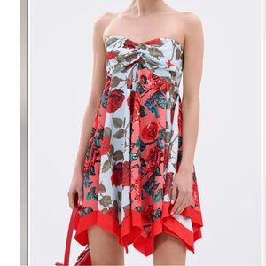 AKIRA Strapless Floral Dress - Red and White